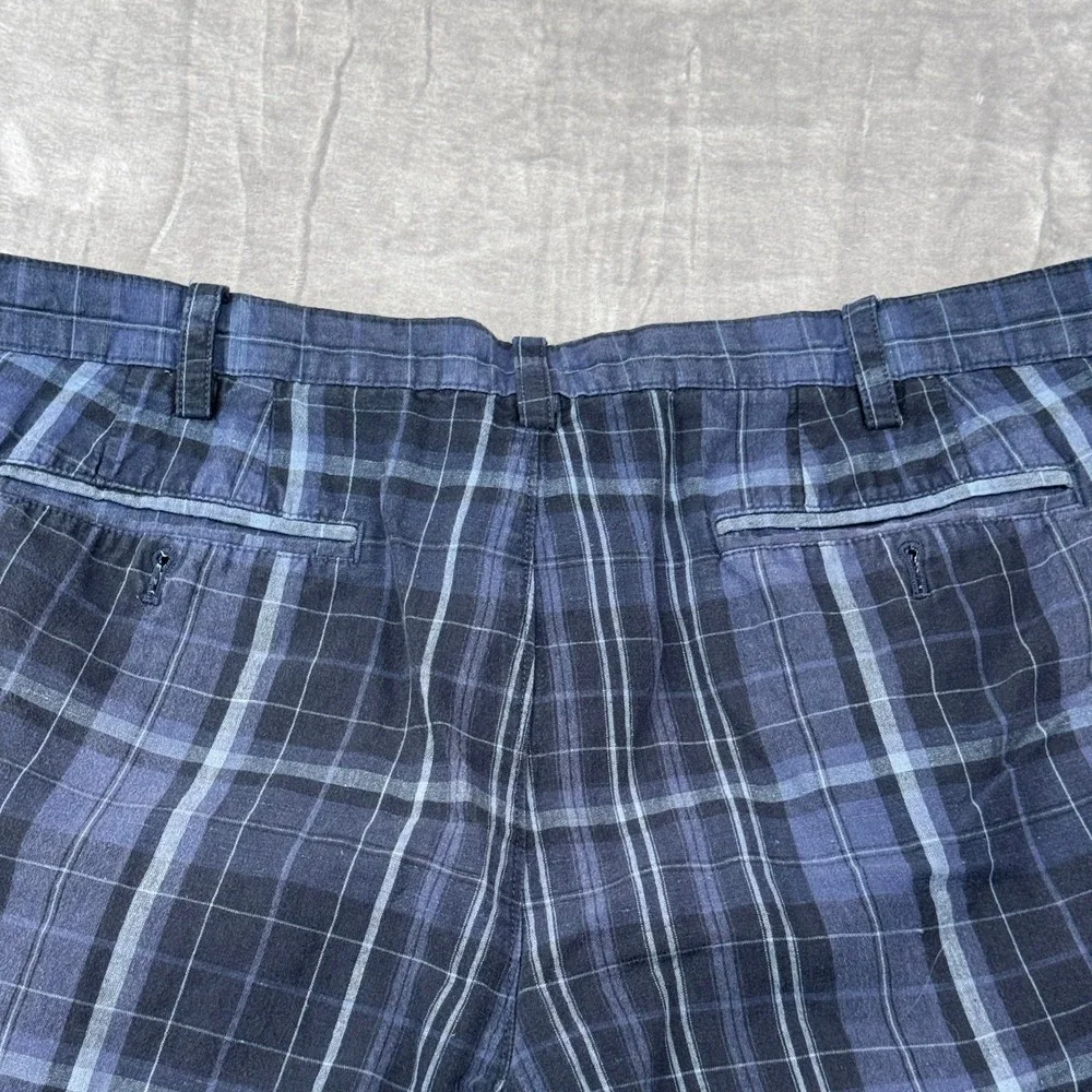 Banana Republic Shorts Mens 38 Plaid Navy Blue‎ Linen Cotton Blend Flat Front